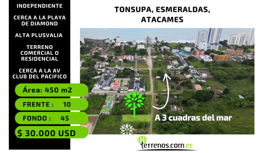 Terreno en venta en Tonsupa, Same, Esmeraldas