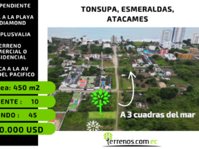 Terreno de 450 m2 de venta en Tonsupa, cerca a Diamond Beach