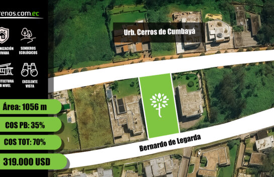 Terreno de venta en Cumbayá 1056 m2 urbanización Cerros de Cumbayá, cerca del colegio Terranova