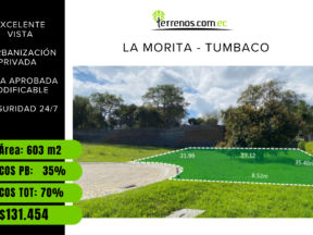 Terreno de 603m2 de venta la Urb. Vista Sol en la Morita, Tumbaco