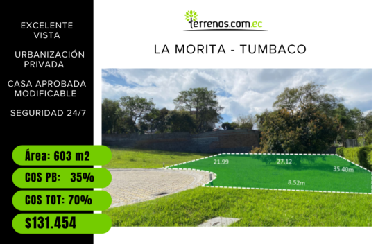 Terreno de 603m2 de venta la Urb. Vista Sol en la Morita, Tumbaco
