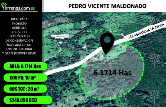 Terreno de venta en Pedro Vicente Maldonado 6.17 Has