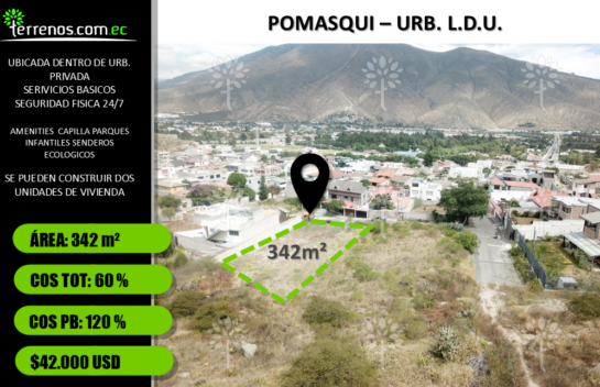 Terreno de venta en Pomasqui 342 m² dentro de la Urbanización L.D.U.