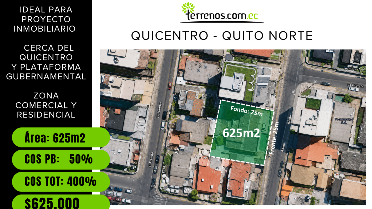 Terreno de 625m2 de venta en la zona del Quicentro Norte de Quito