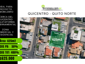 Terreno de 625m2 de venta en la zona del Quicentro Norte de Quito