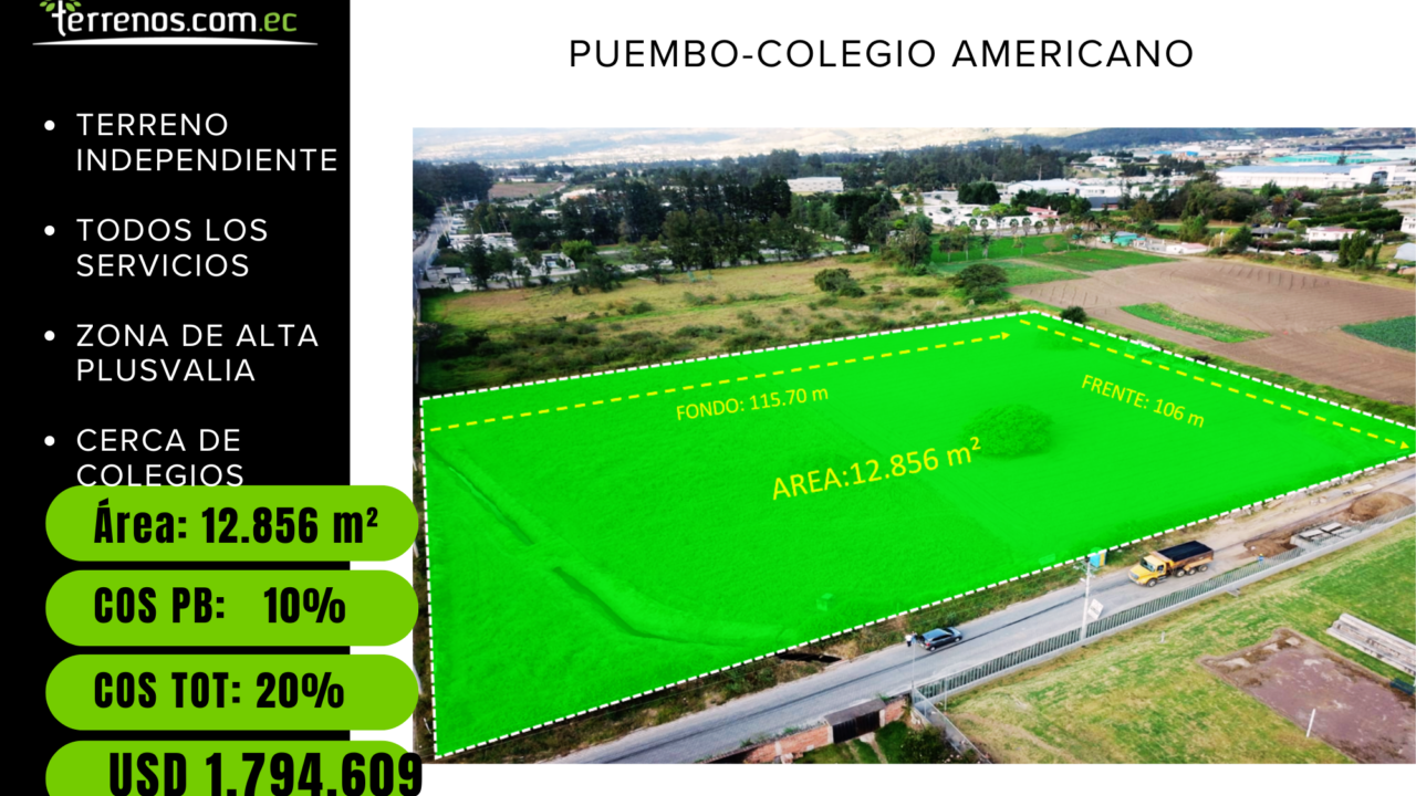 Terreno en venta Puembo, 12.856 m², sector colegio Americano