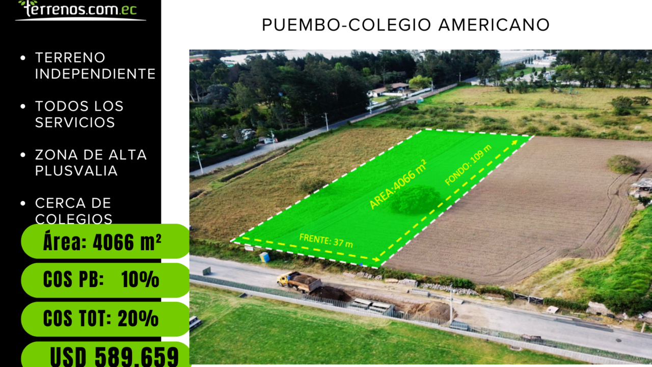 Terreno en venta Puembo, 4066m², sector colegio Americano