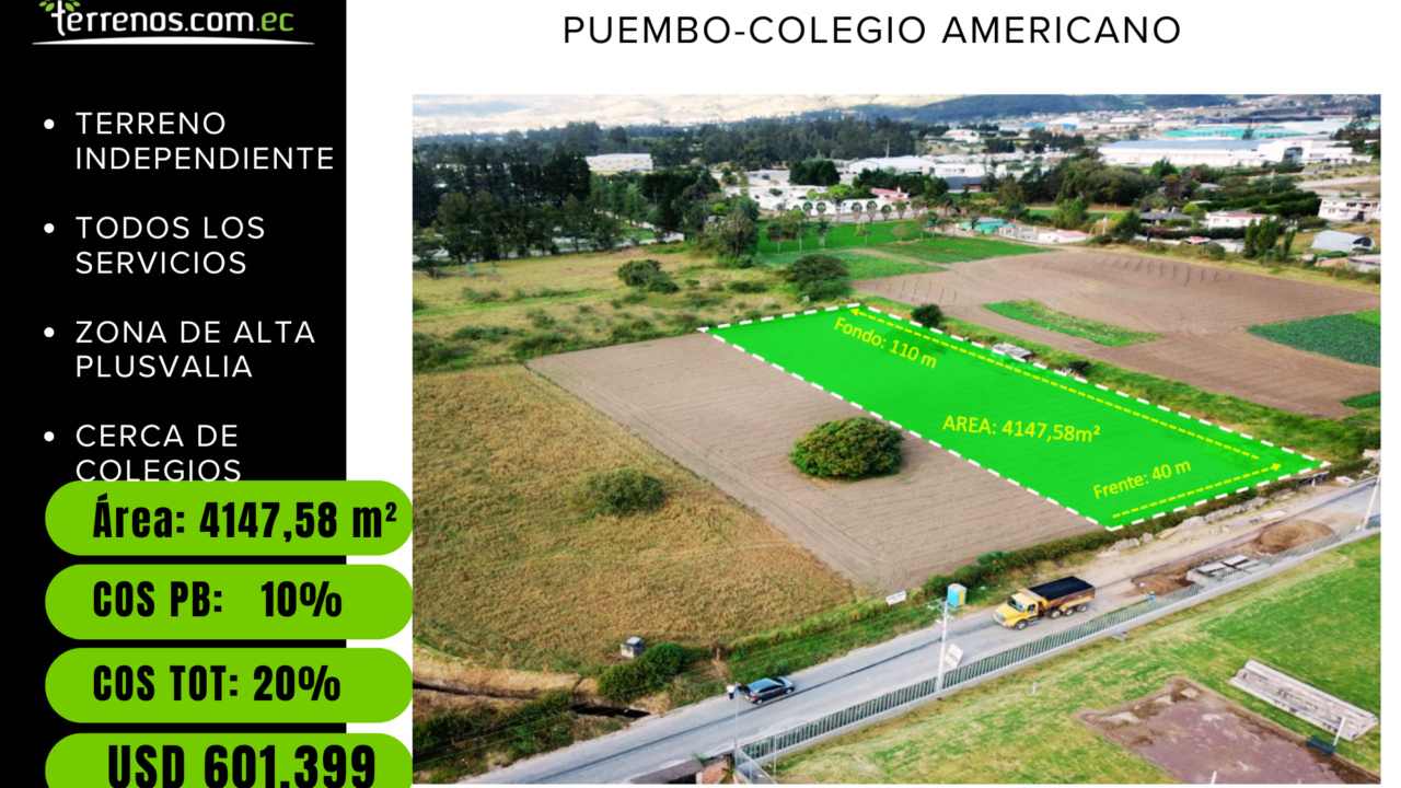 Terreno en venta Puembo, 4147 m², sector colegio Americano