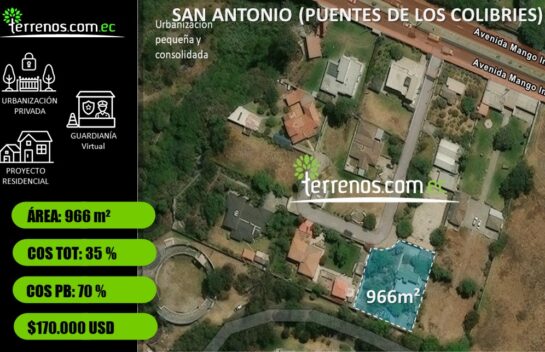 Venta terreno 966m2 con casa en San antonio de Pichincha (redondel de los colibries)