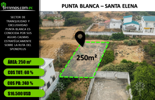 Terreno en Venta Punta Blanca, Santa Elena 250 m²
