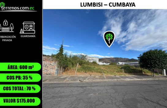 Terreno en venta 600 m2 Urb. Los Almendros, Lumbisí Cumbayá