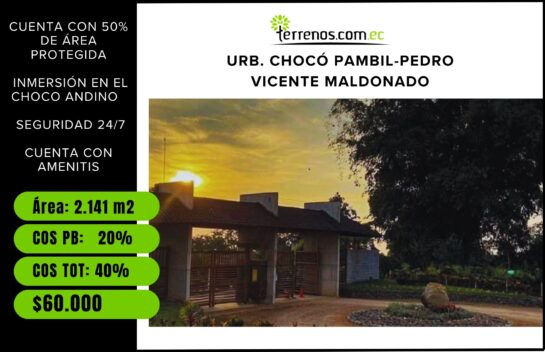 Terreno en venta de 2.141m2 en la Urb. Choco Pambil, Pedro Vicente Maldonado